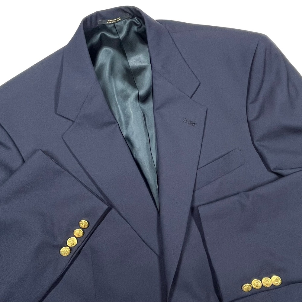 Hart Schaffner Marx Blazer Men 41L Navy Gold Buttons Wool Sport Coat USA Made